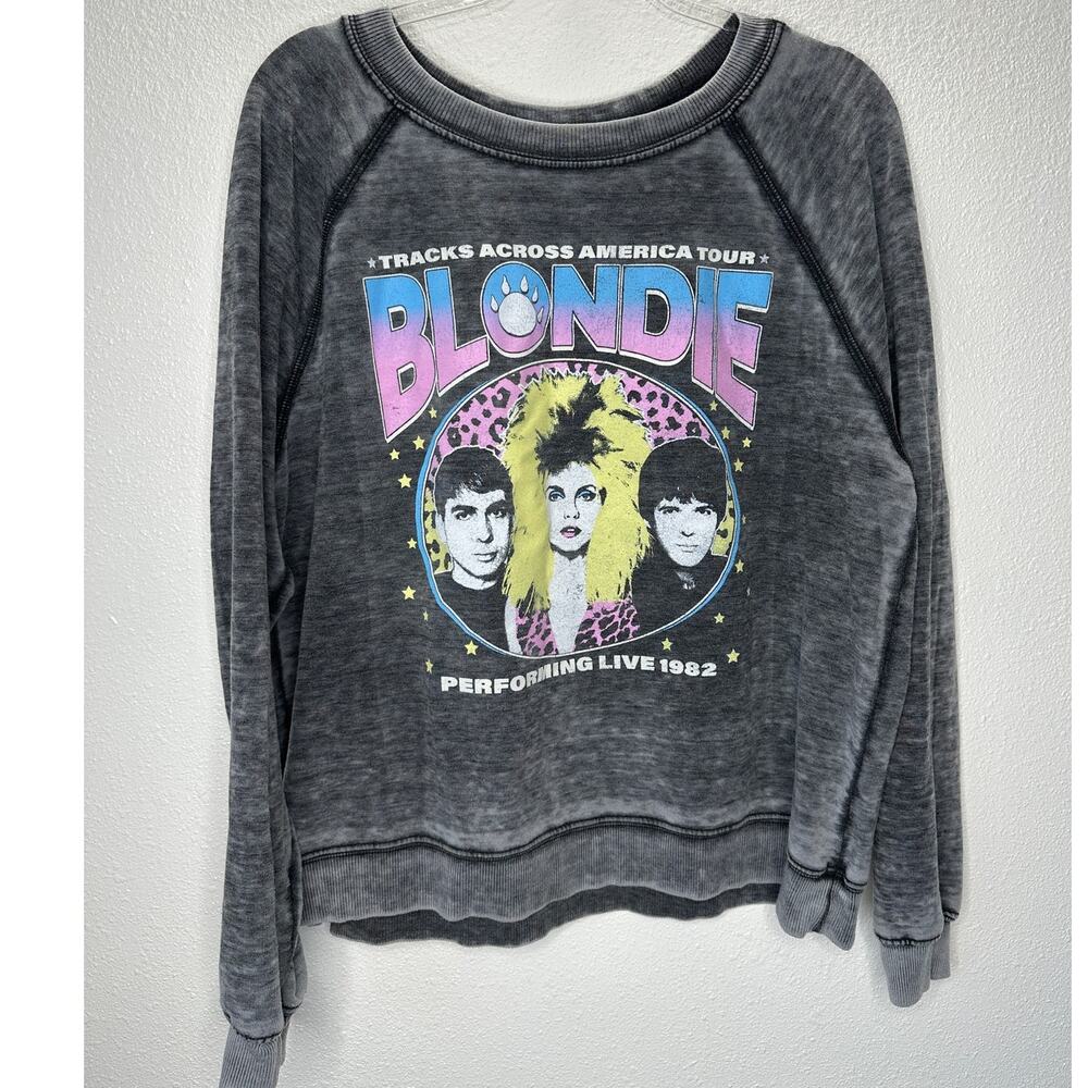 Recycled Karma Burnout Gray Crew Neck Long Sleeve Blondie 1982 Tour Sweatshirt S